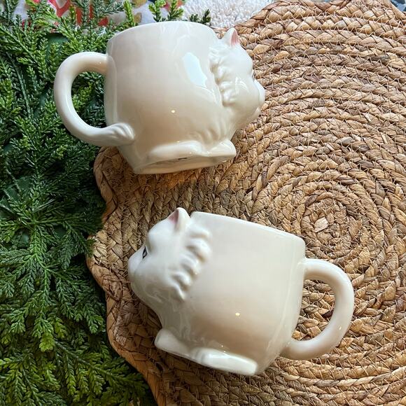 Urban Outfitters 3D Cat Mug Kitten White Coffee Tea Cup Ceramic Stoneware Set/2 - Picture 1 of 15